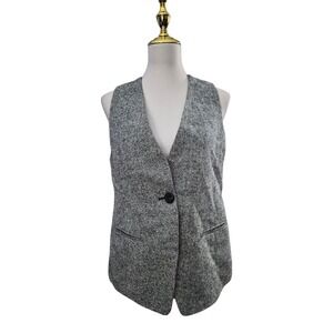 Vintage Liz Claiborne Petite Lace Back Vest Gray Black Tailored Sleeveless 6P